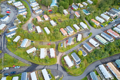Caravan site park aerial view traveller holiday homes at Cloch site near Wemyss Bay
