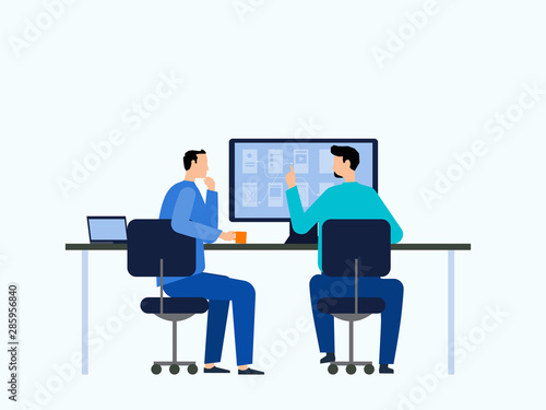  flat vector illustration business team working collaboration and group business meeting concept
