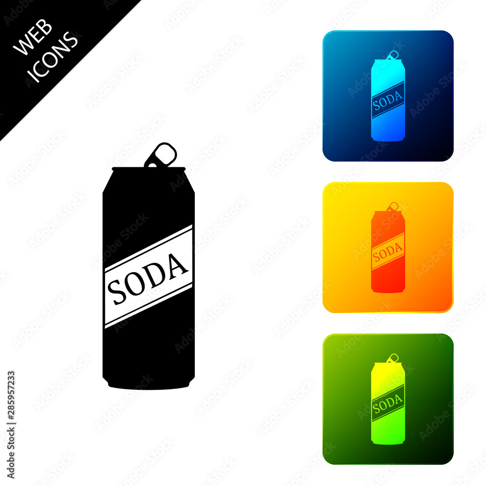 Soda can icon isolated on white background. Set icons colorful square buttons. Vector Illustration