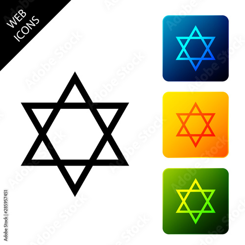 Star of David icon isolated on white background. Jewish religion symbol. Set icons colorful square buttons. Vector Illustration