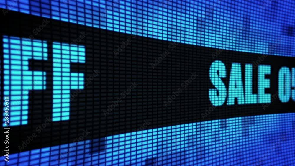 Sale 05% Percent Off Side Text Scrolling on Light Blue Digital LED Display Board Pixel Light Screen Looped Animation 4K Background. Sign Board , Blinking Light, Pixel Monitor, LED Wall Pannel Sale 05% Percent Off Side Text Scrolling on Light Blue Digital LED Display Board Pixel Light Screen Looped Animation 4K Background. Sign Board , Blinking Light, Pixel Monitor, LED Wall Pannel