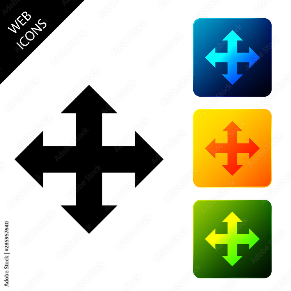 Arrows in four directions icon isolated on white background. Set icons colorful square buttons. Vector Illustration Arrows in four directions icon isolated on white background. Set icons colorful square buttons. Vector Illustration