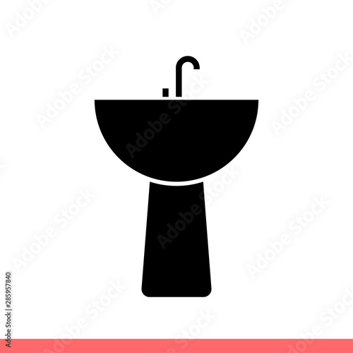 Washbasin icon in flat isolated on white background, sink vector illustration for web site or mobile app