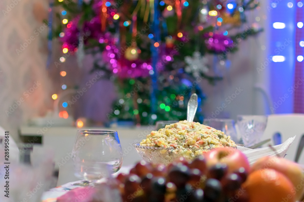 Russian salad on a Christmas food table Russian salad on a Christmas food table