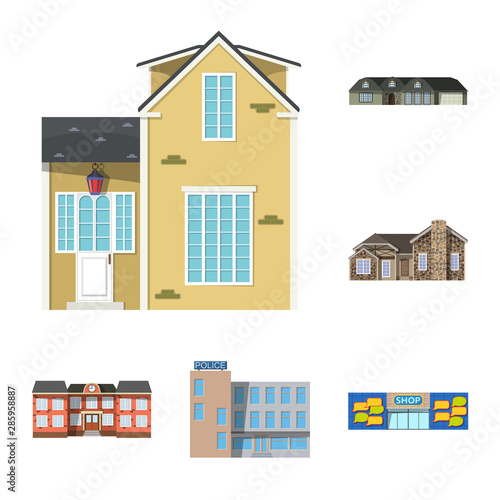 Vector illustration of building and front symbol. Collection of building and roof vector icon for stock.