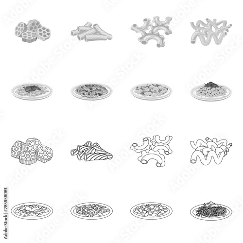 Vector design of pasta and carbohydrate icon. Collection of pasta and macaroni stock symbol for web.