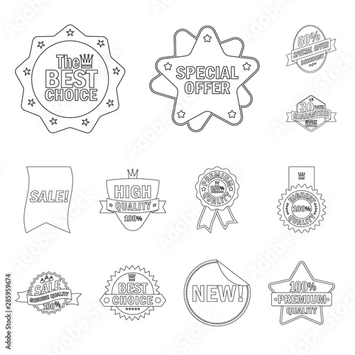 Vector design of emblem and badge logo. Set of emblem and sticker stock symbol for web.