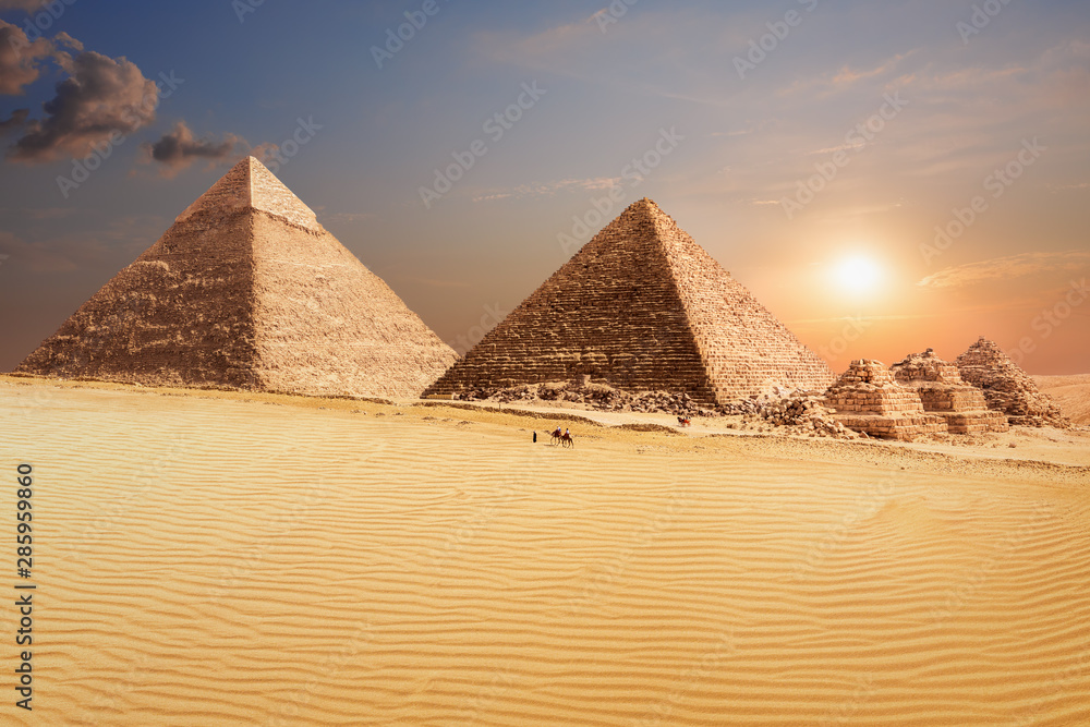 The Pyramid of Khafre and the Pyramid of Menkaure in Giza, beautiful egyptian scenery