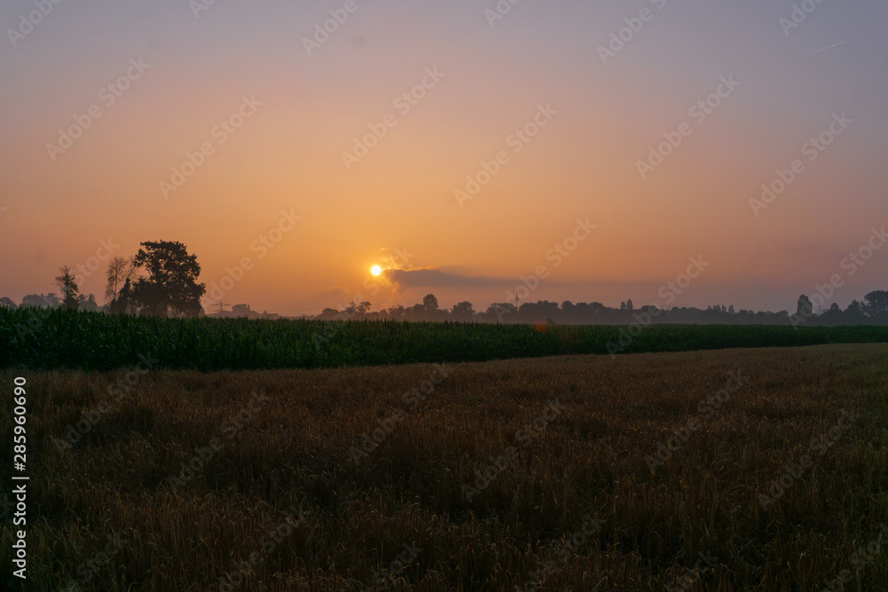 Sonnenaufgang mit Wolken über Felder
