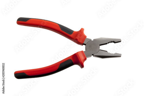 close up of pliers on white background