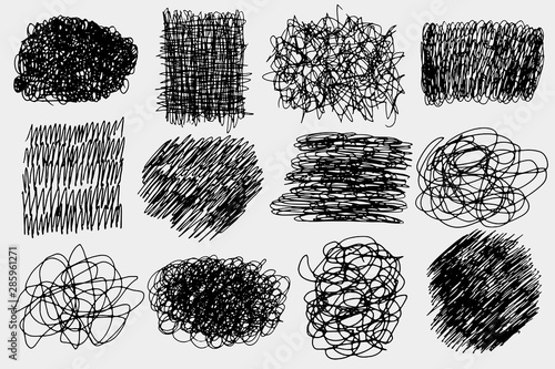 Pen strokes set. Hand drawn lines collection. Vector illustration of design graphic elements. Scribble brushes.