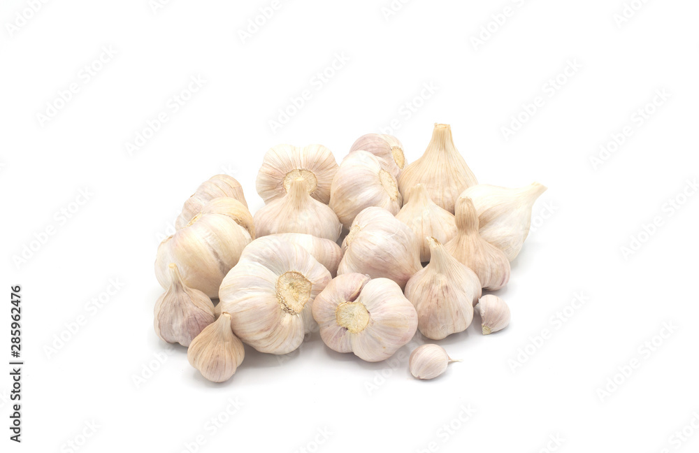A group of garlic isolate on white background A group of garlic isolate on white background