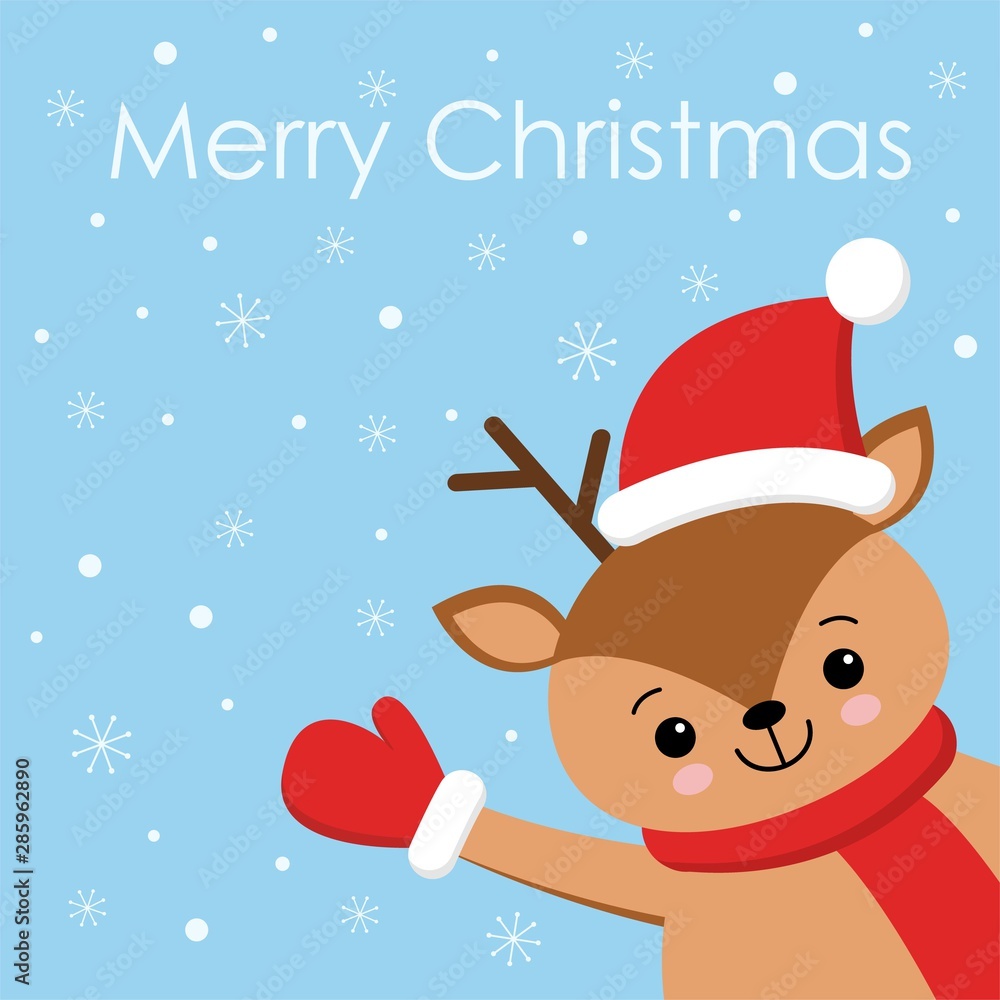 merry christmas card with cute dear wearing a winter scarf. vector illustration merry christmas card with cute dear wearing a winter scarf. vector illustration