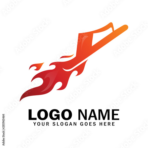 Fire sandal logo template, burning slipper logo symbol