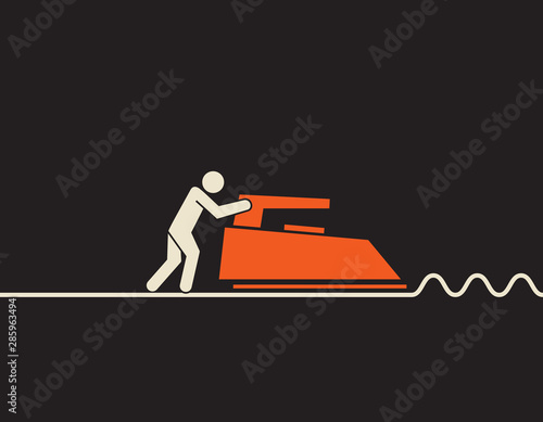 make it smooth: a person ironing using giant iron