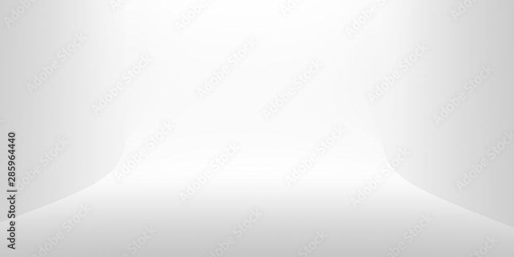 Empty white room with backwall lighting from the ceiling - gallery, product showcase or studio template, 3D illustration Empty white room with backwall lighting from the ceiling - gallery, product showcase or studio template, 3D illustration