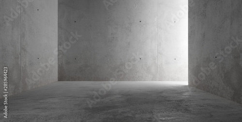 Abstract empty, modern concrete room with sidelit backwall - industrial interior background template, 3D illustration