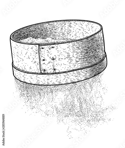 Sieve illustration, drawing, engraving, ink, line art, vector