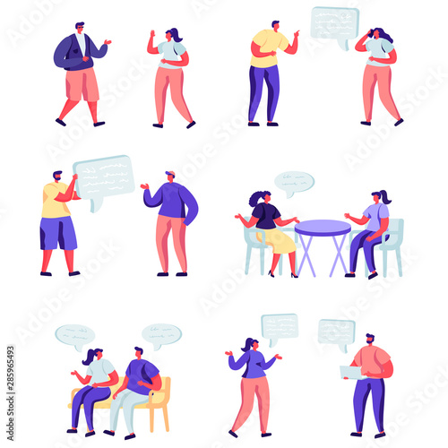 Set of flat people social network characters. Bundle cartoon people chat in forums and blogs on white background. Vector illustration in flat modern style.