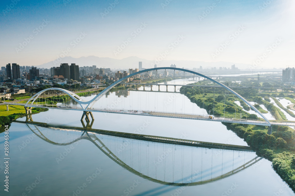 Crescent Bridge - landmark of New Taipei, Taiwan with beautiful Crescent Bridge - landmark of New Taipei, Taiwan with beautiful