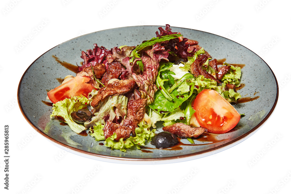 Salad with beef on a white background