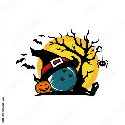 Bowling Halloween Tree Moon Logo