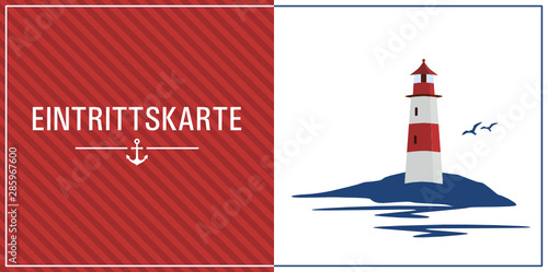 maritime Eintrittskarte für ein Museum am Meer - Design Vorlage mit Leuchtturm