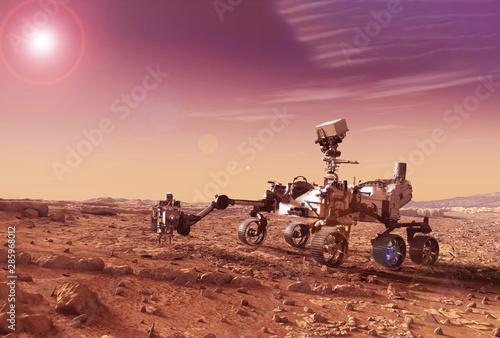 Fototapeta Naklejka Na Ścianę i Meble -  Mars explores the surface of the planet. Elements of this image were furnished by NASA