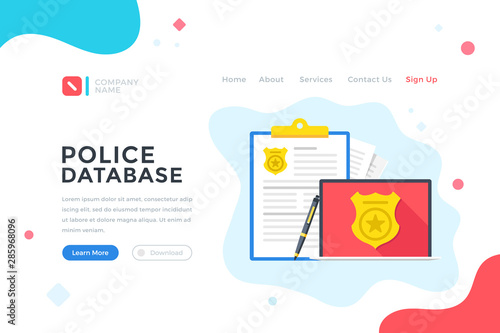 Police database. Modern flat design graphic elements for web banner, landing page template, website. Vector illustration