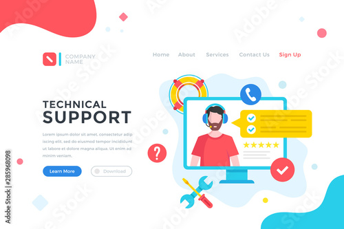 Technical support. Technician help, customer service, call center, maintenance, repair concept. Modern flat design graphic elements for web banner, landing page template, website. Vector illustration