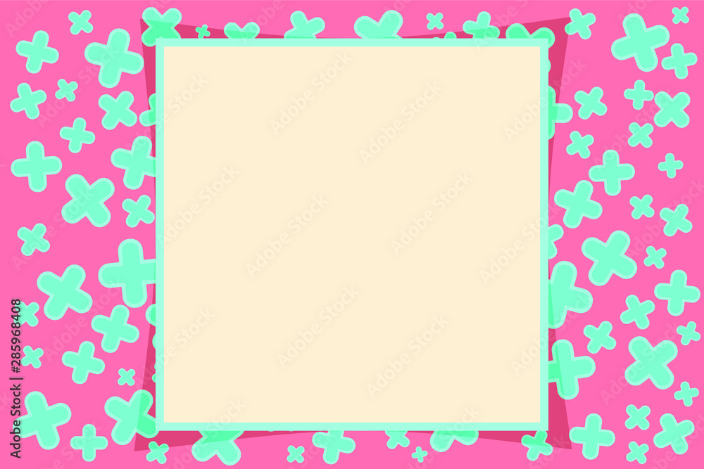 Bright curved vector frame for a photo or image in vintage style on a on a cozy pink background with light blue crosses. Nice and pretty. Suitable for children,adults and hipsters. Bright curved vector frame for a photo or image in vintage style on a on a cozy pink background with light blue crosses. Nice and pretty. Suitable for children,adults and hipsters.
