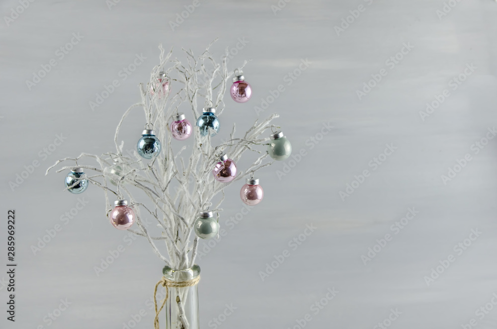 Decorations New Year Christmas balls on white branches