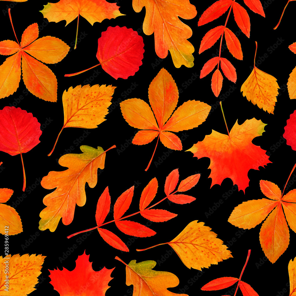 custom made wallpaper toronto digitalWatercolor black pattern of autumn leaves. 
