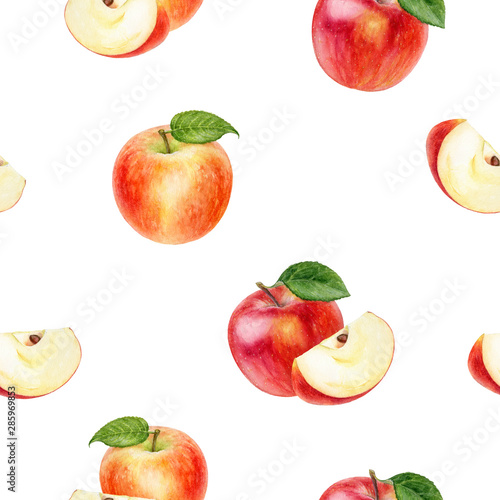 Fototapeta Naklejka Na Ścianę i Meble -  Apple fruit hand drawn watercolor illustration. Seamless pattern.