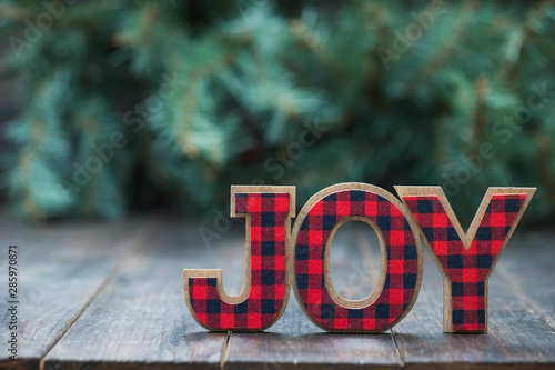 Photography The Word JOY with a tree and wood background