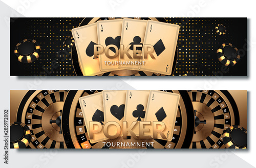 Poker Casino Horizontal Banner Set. Vector illustration