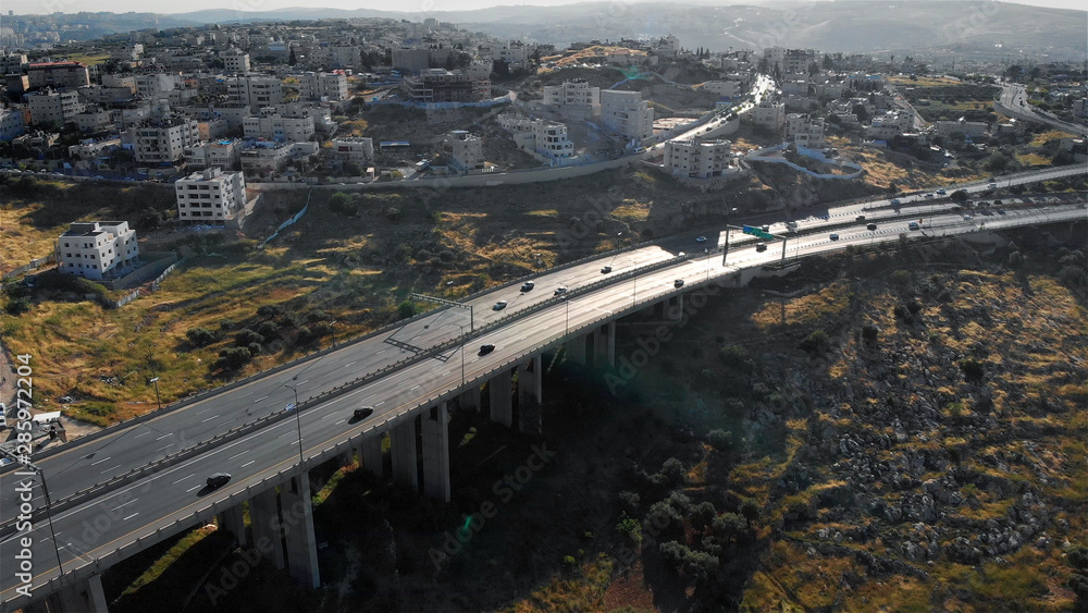 Large Bridge and Traffic in Jerusalem Aerial View Large Bridge and Traffic in Jerusalem Aerial View