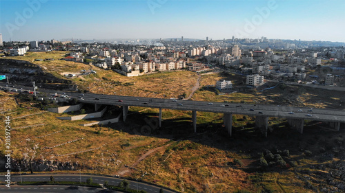 Large Bridge and Traffic in Jerusalem Aerial View