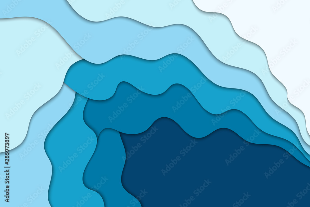 Fototapeta premium Background with white and blue waves. Abstract wavy paper background.