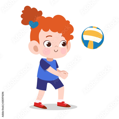 happy kid sport volleyball vector illustration