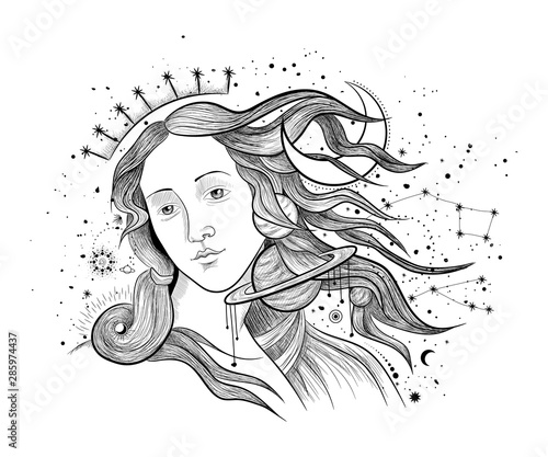 Vector illustration set of moon phases. Different stages of moonlight activity in vintage engraving style. Zodiac Signs