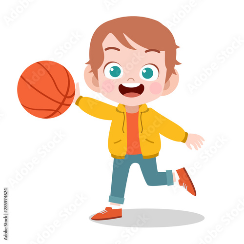 happy kid sport basketball vector illustration