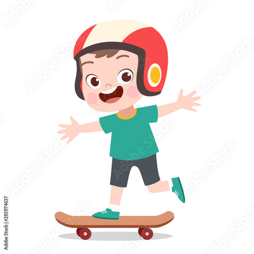 happy kid sport skateboard vector illustration