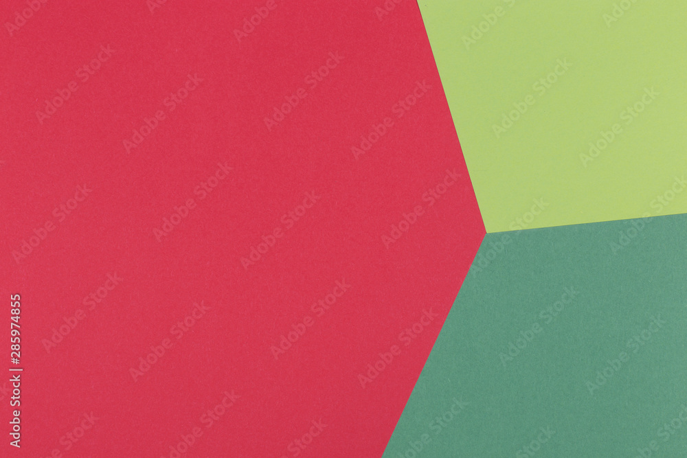 Paper empty green, light green, red background, geometrically located. Color blank for presentations, copy space.