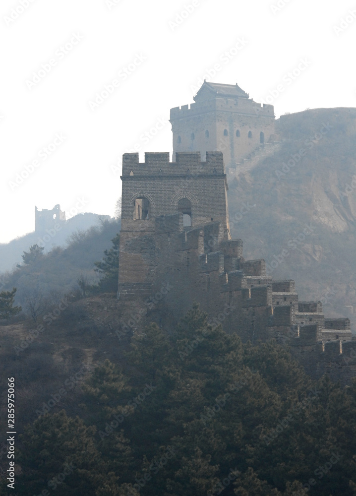 The Great Wall of China. This section of the Great Wall is Jinshanling, a wild part with scenic views. The Great Wall of China near Beijing. Wild Great Wall of China, Jinshanling, Beijing, UNESCO site