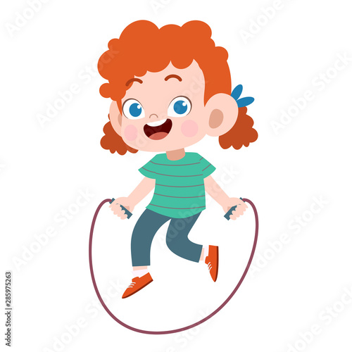 happy kid play with rope vector illustration