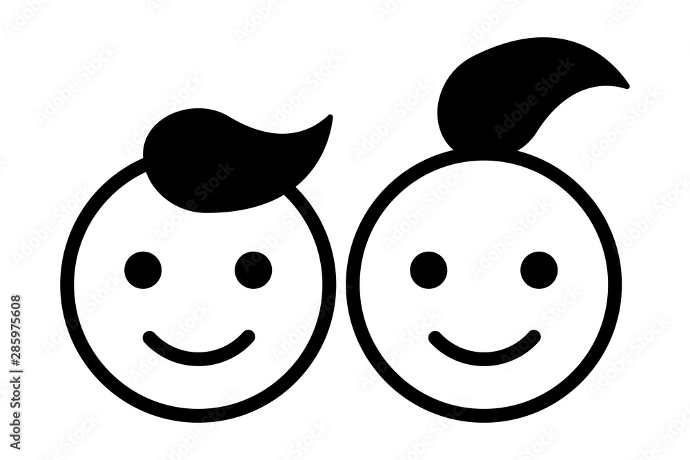 Children happy boy and girl linear icon. Thin black line outline drawing. Vector isolated Children happy boy and girl linear icon. Thin black line outline drawing. Vector isolated