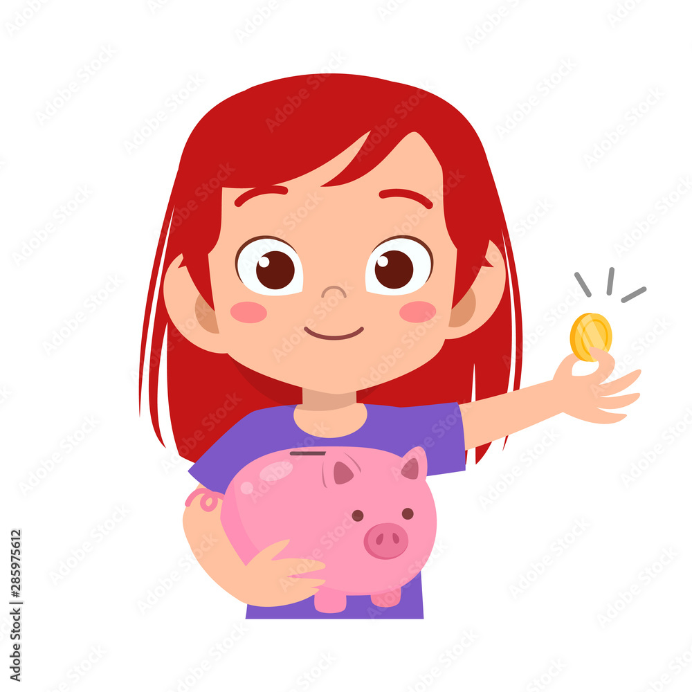 happy kid holding piggy bank vector happy kid holding piggy bank vector