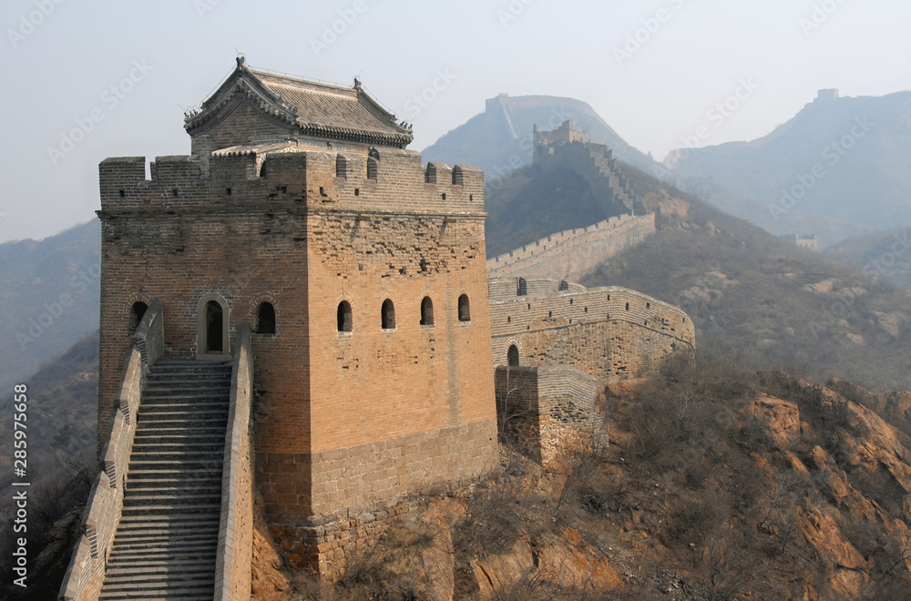 The Great Wall of China. This section of the Great Wall is Jinshanling, a wild part with scenic views. The Great Wall of China near Beijing. Wild Great Wall of China, Jinshanling, Beijing, UNESCO site