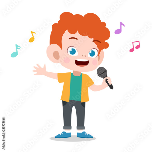 happy kid play sing karaoke music vector